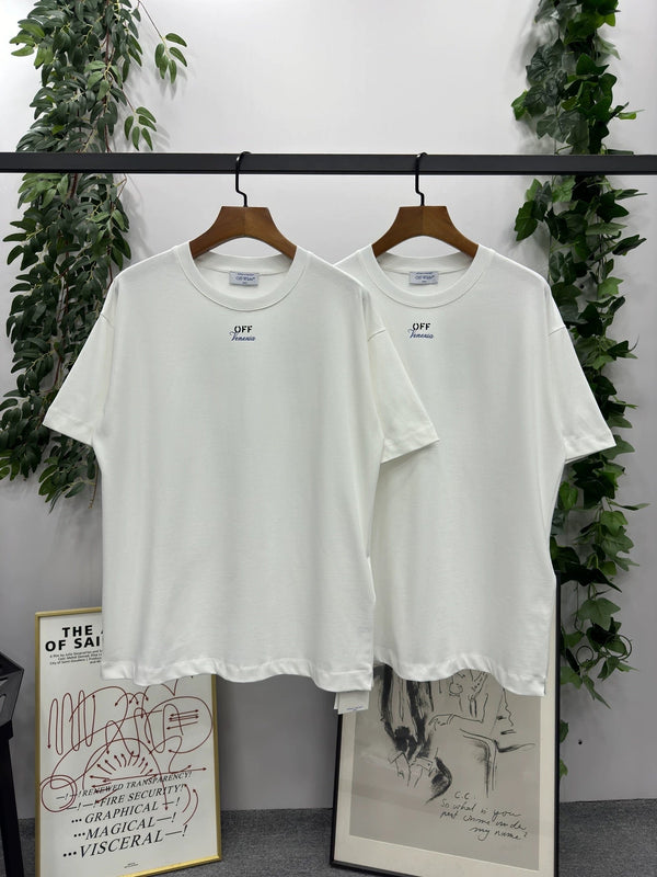 T-shirt blanc cassé Blanc Noir Bleu Coton