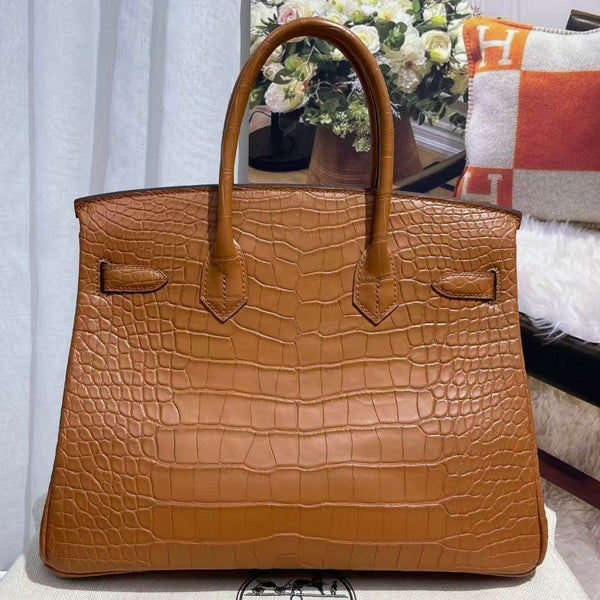 HM BIRKIN 30cm Bronze Matte Alligator Leather Silver Hardware