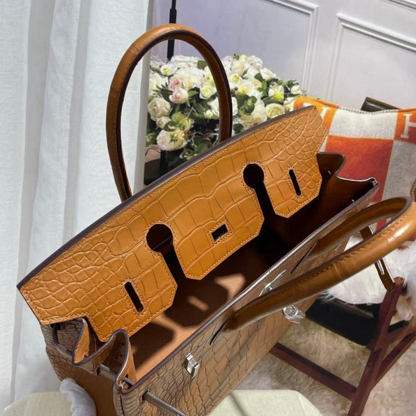 HM BIRKIN 30cm Bronze Matte Alligator Leather Silver Hardware