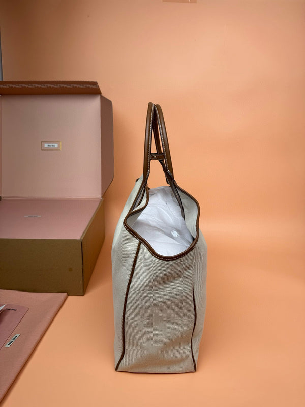 MIU IVY CANVAS 37CM LARGE TOTE BAG