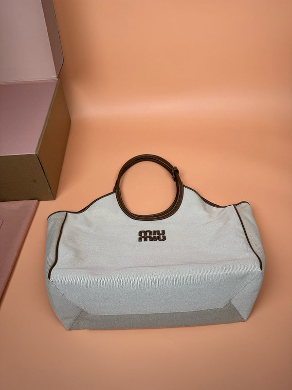 MIU IVY CANVAS 37CM LARGE TOTE BAG