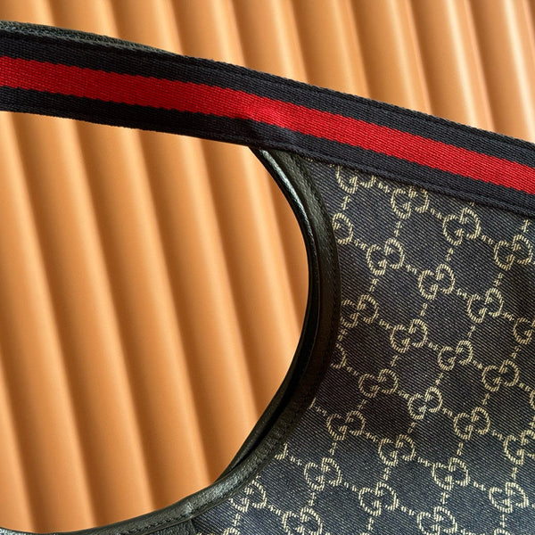 Gucci Giglio Large Tote Bag Blue and Red Denim