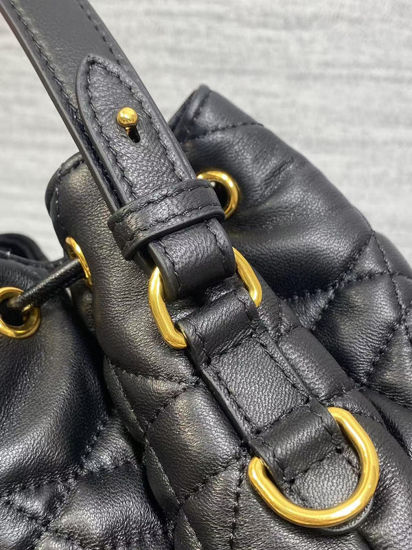 CD Caro Macrocannage Small Bucket Bag Black Lambskin