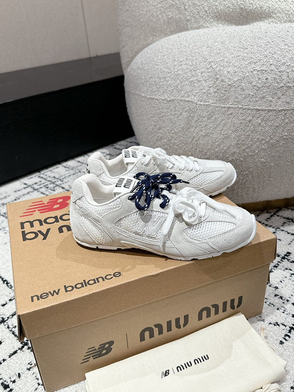 Miu x New Balance 530 Sneaker White Suede Leather and Mesh Fabric