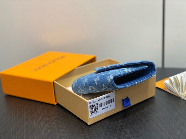 ALV Victorine Monogram Wallet Denim Blue Cotton Cowhide