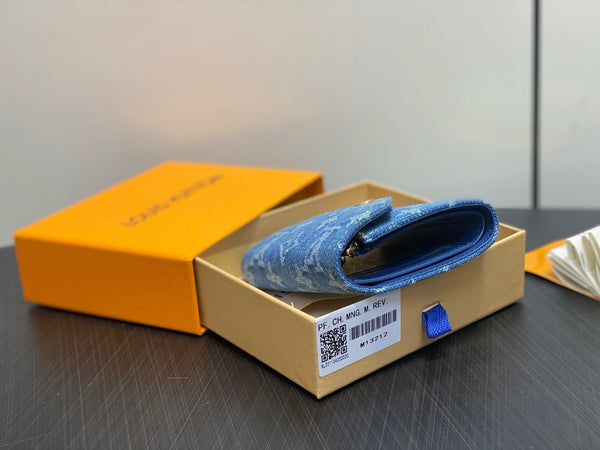 ALV Victorine Monogram Wallet Denim Blue Cotton Cowhide