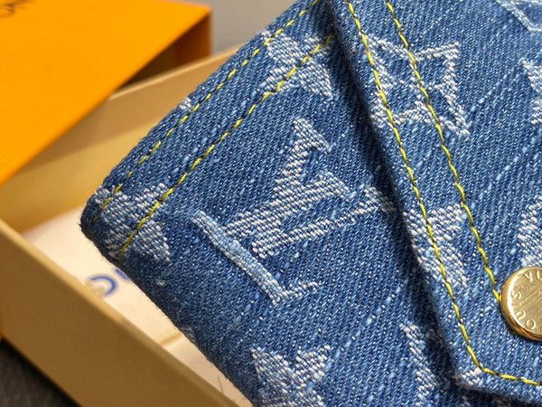 ALV Victorine Monogram Wallet Denim Blue Cotton Cowhide