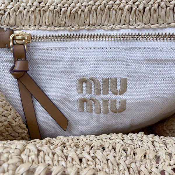 Miu Miu Tote Woven Bag Beige mix Brown Raffia
