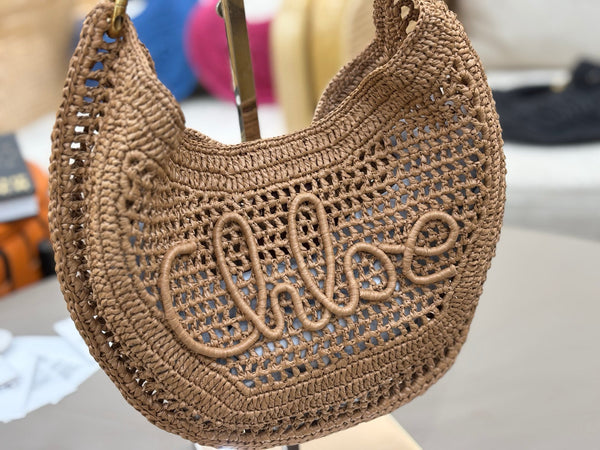 Chloe 2025 Summer Banana Hobo Bag Summery Brown In Raffia