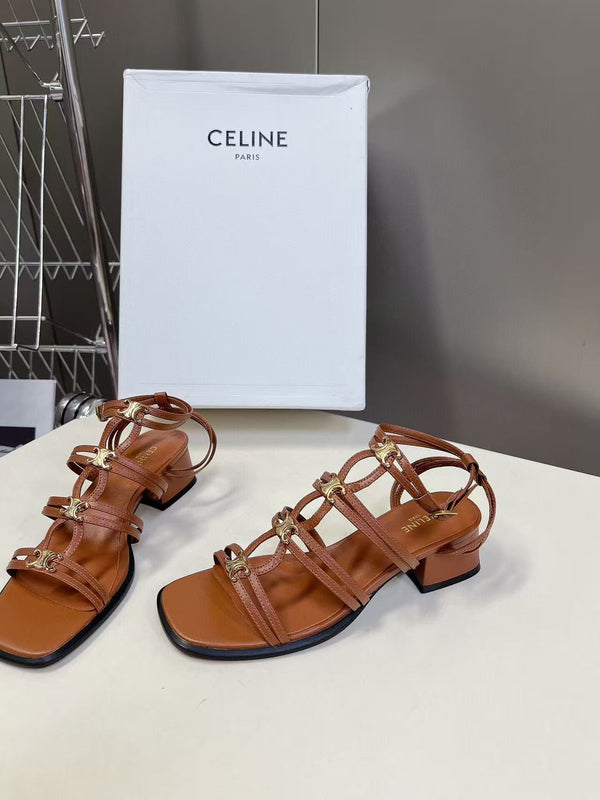 CL Clemence Triomphe Multi Sandal Light Gold Logo In Brown Calfskin