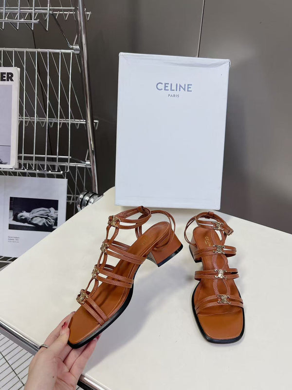 CL Clemence Triomphe Multi Sandal Light Gold Logo In Brown Calfskin