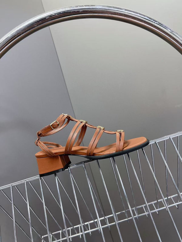 CL Clemence Triomphe Multi Sandal Light Gold Logo In Brown Calfskin