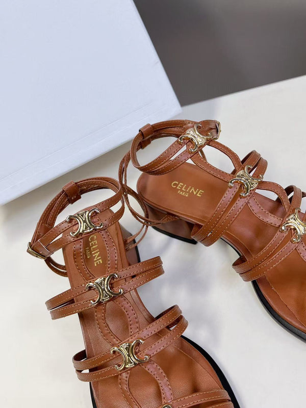 CL Clemence Triomphe Multi Sandal Light Gold Logo In Brown Calfskin