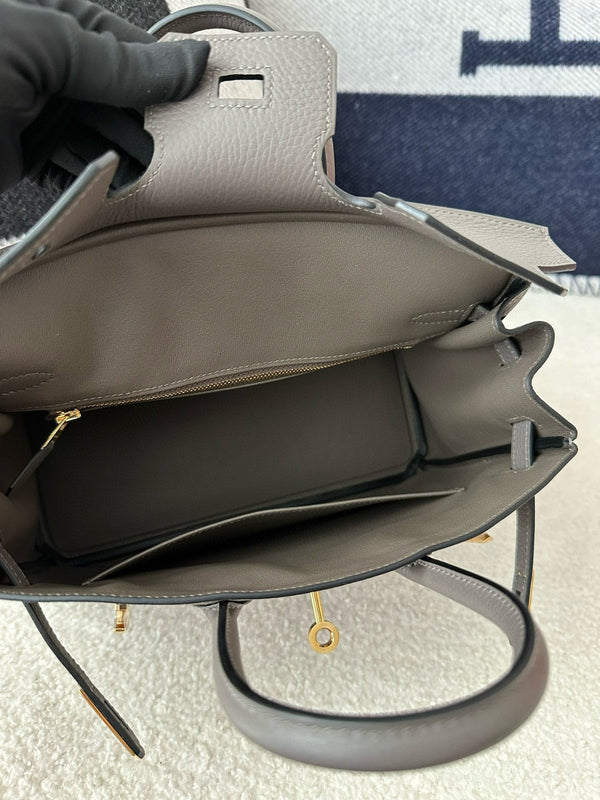 HM BIRKIN 25cm Gris Etain Pelle Togo Hardware Oro
