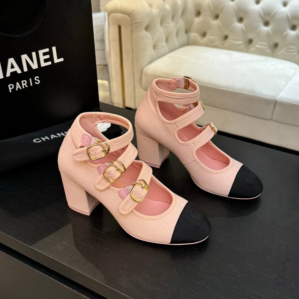 CC 25S Mary Jane 70mm Triple Strap Fabric Grosgrain