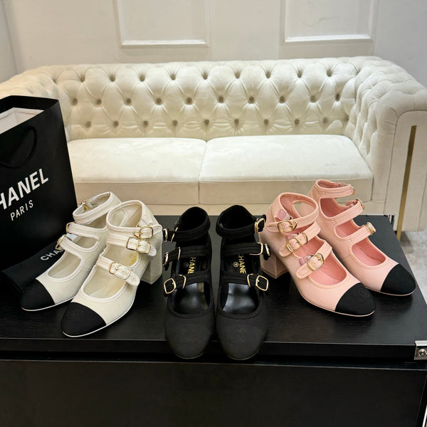 CC 25S Mary Jane 70mm Triple Strap Fabric Grosgrain