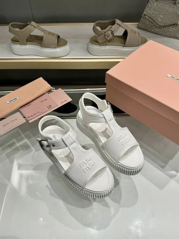 Miu 2026 Platform Sandals Fabric Leather 935741