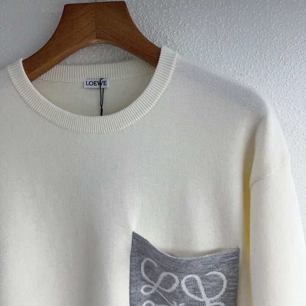 Loewe Pull à col rond en laine blanche et grise brodé grand logo 2025 321548