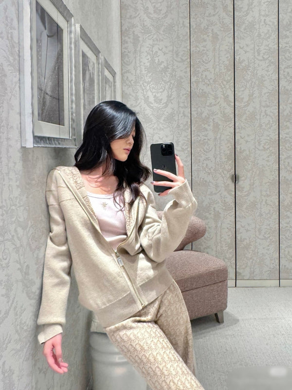 CD Reversible Zipped Cardigan with Hood Grey Cashmere 336827