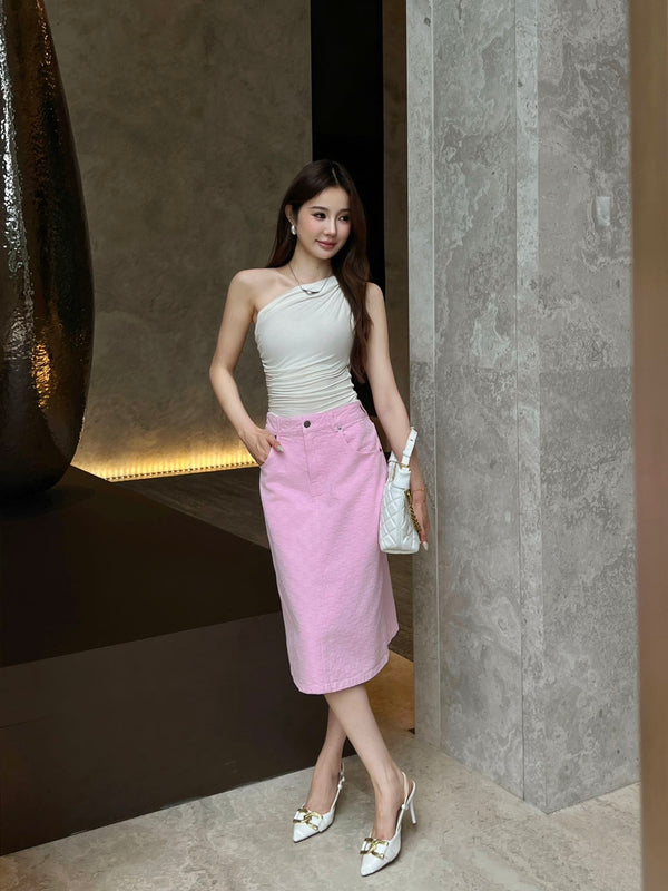 GG 26s Jacquard Straight-Leg Skirt Hot Pink Denim 363927