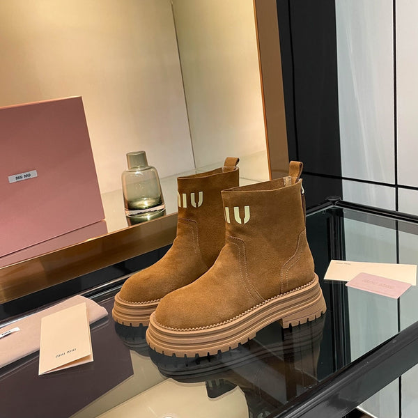Miu 26s Logo Chunky Ankle Boots Suede