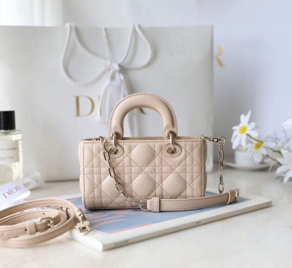 Small Lady D-Joy Bag Beige Sheepskin