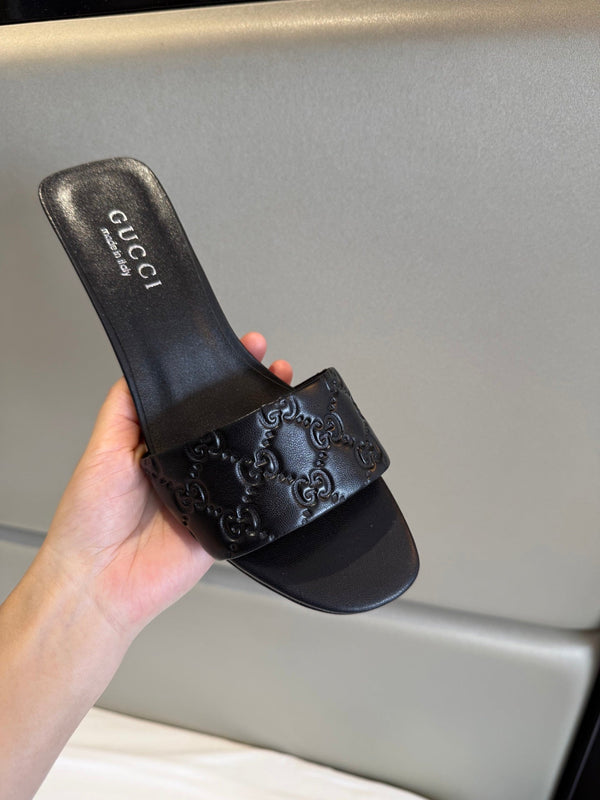 GG 26s Slide Sandals 5.5cm Black Calfskin