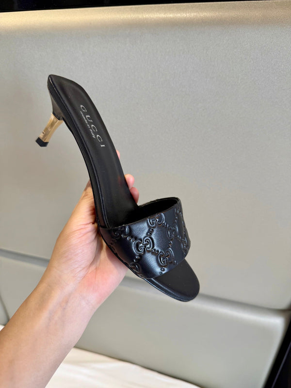 GG 26s Slide Sandals 5.5cm Black Calfskin