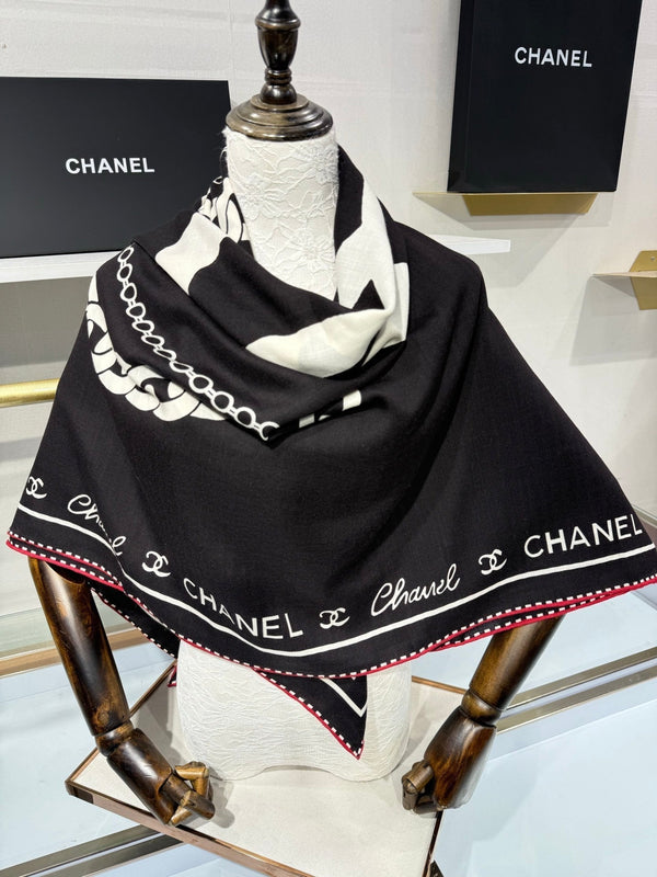 CC 2026 Chain Scarf Black Silk Cashmere 219220