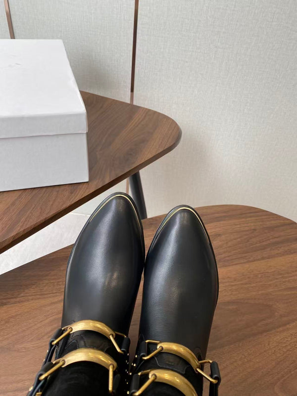 Isabel Marant Meixa Boots Santiag 30mm Black Leather and Metal