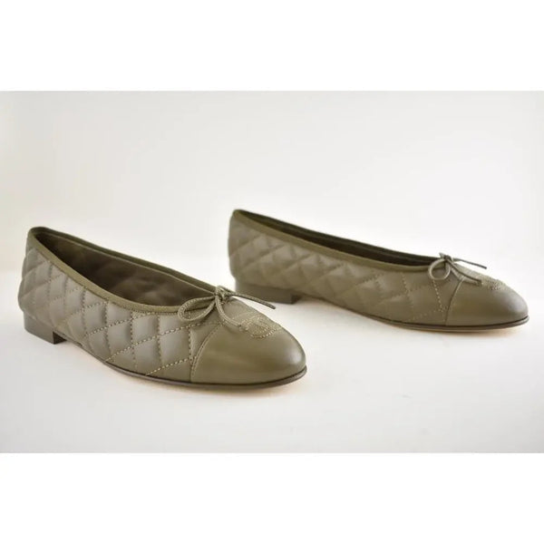 CC 2026 Quilted Ballet Flat Moss Green Leather