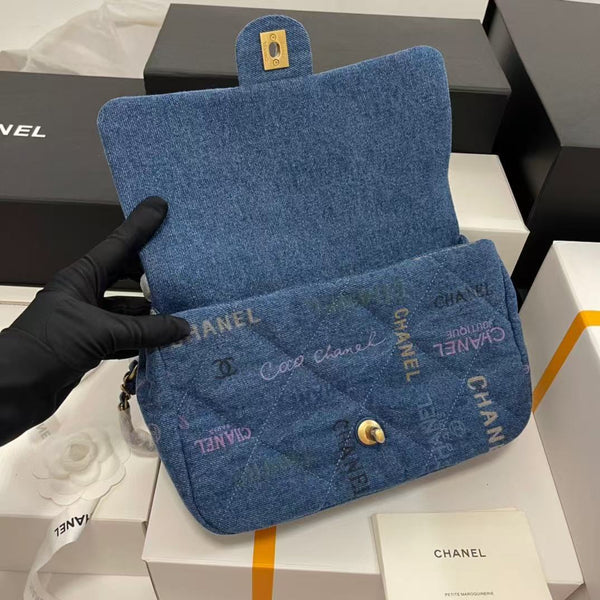 CC 22P Flap Bag Blue Denim