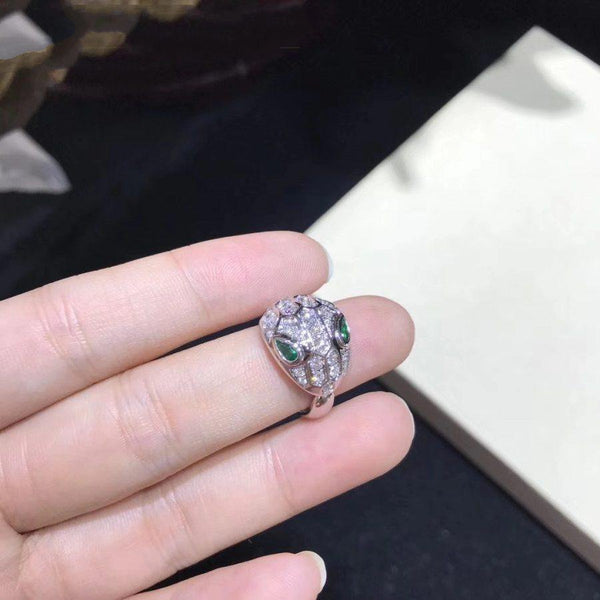 ANELLO SERPENTI SERPENTE MALACHITE ARGENTO DIAMANTE