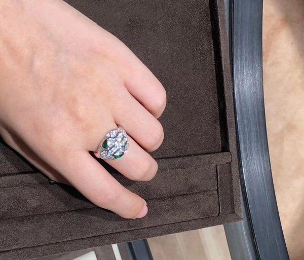 ANELLO SERPENTI SERPENTE MALACHITE ARGENTO DIAMANTE