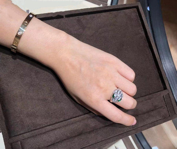 ANELLO SERPENTI SERPENTE MALACHITE ARGENTO DIAMANTE