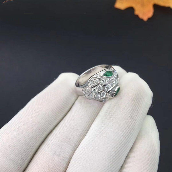 ANELLO SERPENTI SERPENTE MALACHITE ARGENTO DIAMANTE