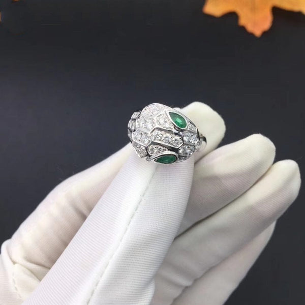 ANELLO SERPENTI SERPENTE MALACHITE ARGENTO DIAMANTE