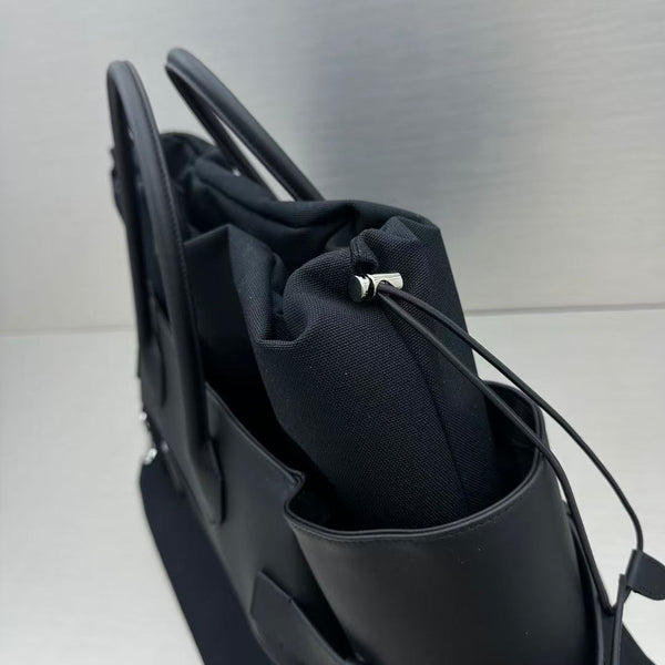 The Row Margaux 17 Inside Out Black Canvas & Leather