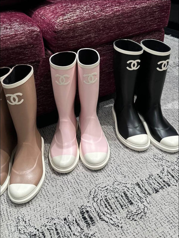 CC High Light Brown White Rain Boots