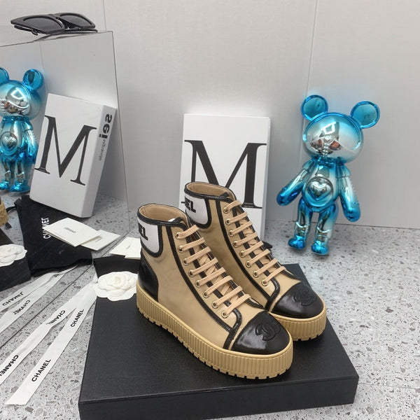 CC 2026 Shiny Lace Up Ankle Sneakers Leather 162211
