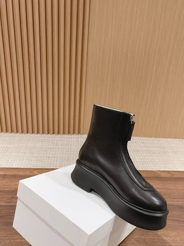 The Row Zipped Flatform Ankle Boots 40mm Black Leather