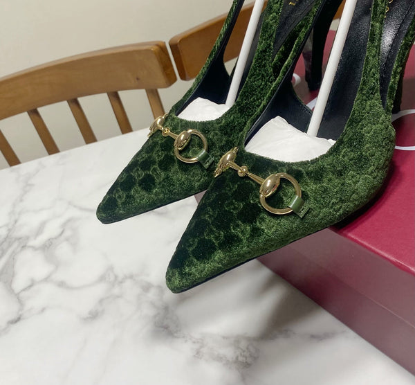 GG 26s Slingback Heels 8.5cm Dark Green Velvet