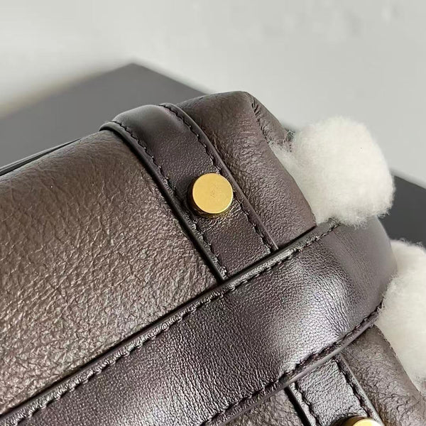 BV Wallace Mini Bag Brown White Lamb Fur Leather