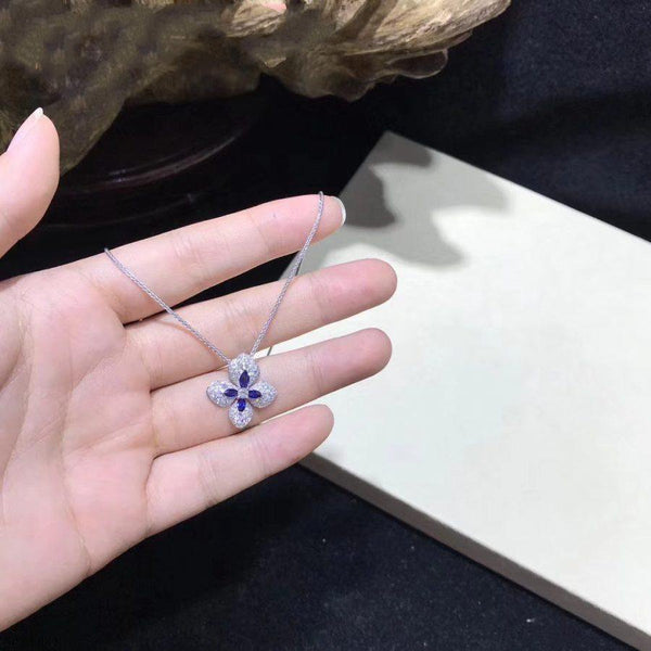 HORTENSIA NECKLACE AGATE DARK SILVER DIAMOND