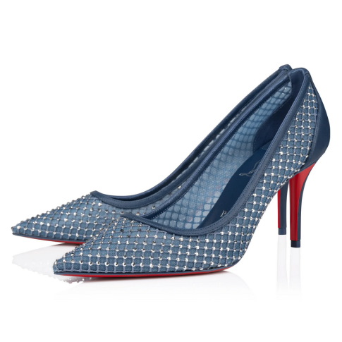 CL Apostropha Mesh Strass Pumps 80 mm Blue