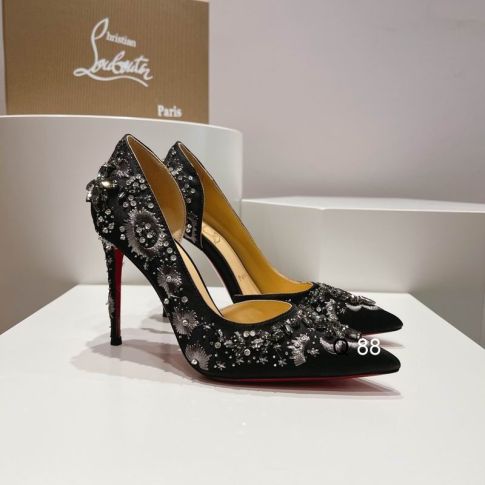 CL Brodiriza Embellished D'orsay Pumps 100mm Satin Black