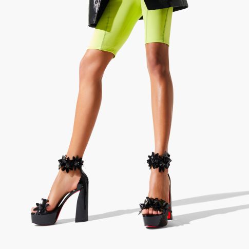 CL Daisy Spikes Alta Pumps 130mm Patent Calf Leather Black