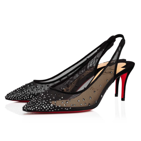 CL Follies Strass Sling Pumps 70mm Rete Nera