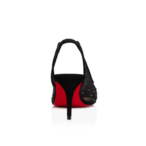 CL Follies Strass Sling Pumps 70mm Fishnet Black