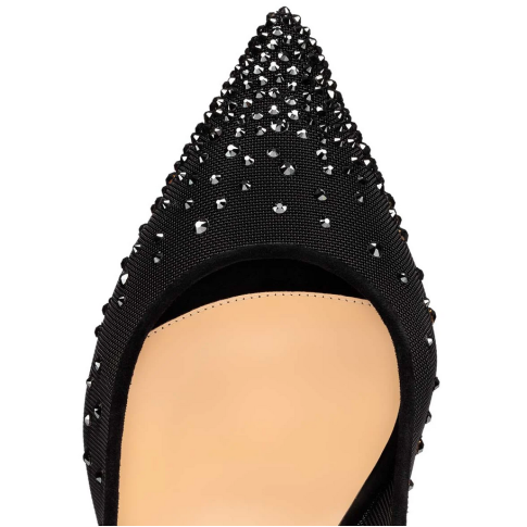 CL Follies Strass Sling Pumps 70mm Fishnet Black